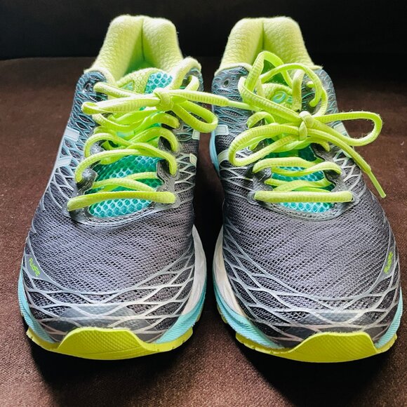 Excellent ASICS GEL NIMBUS 18 Grey Turquoise Lime Womens 7.5 US Medium 39 EUR - Picture 7 of 13